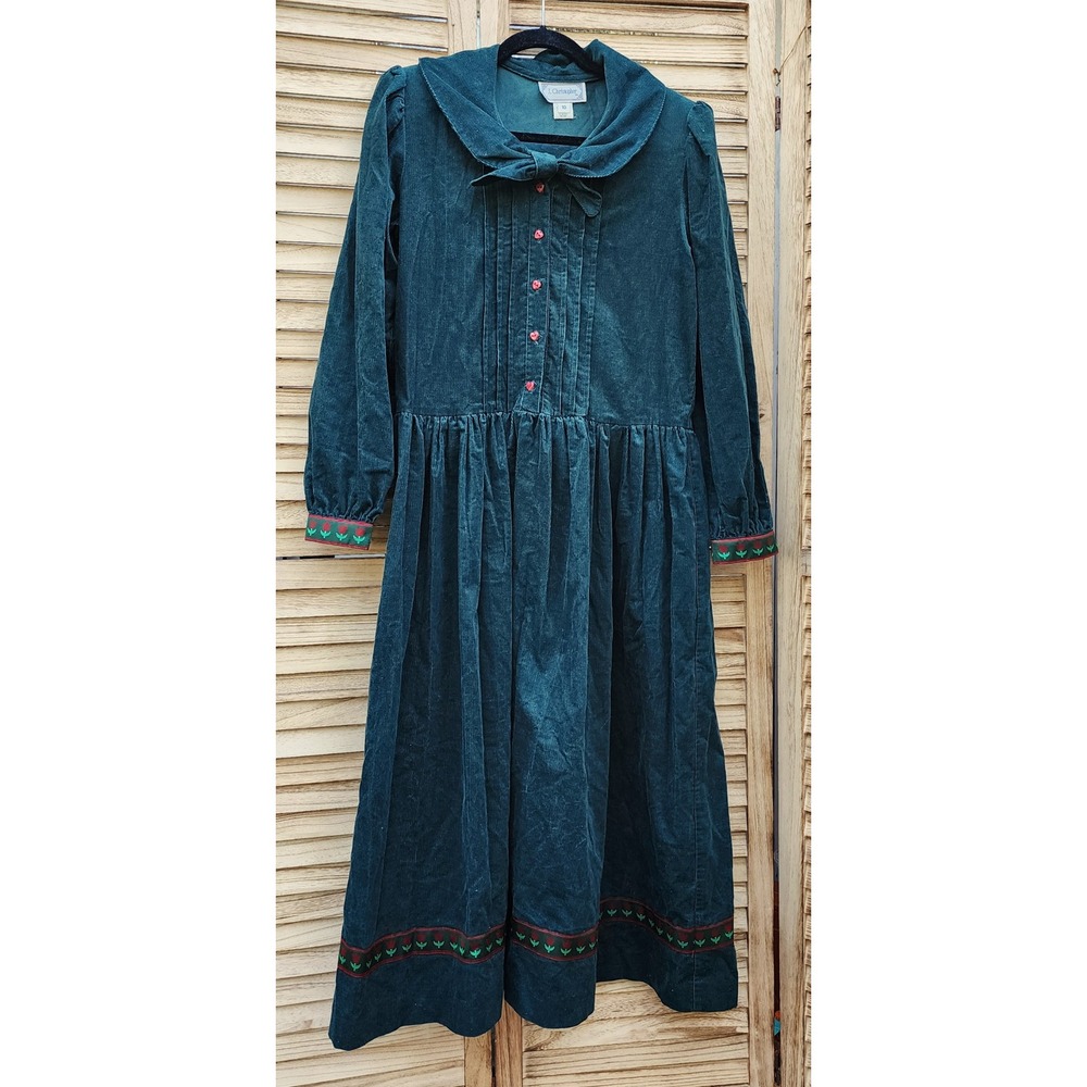 Vtg J Christopher Sz 10 Green Corduroy Sailor Collar Maxi 90s Teacher Dress Fall